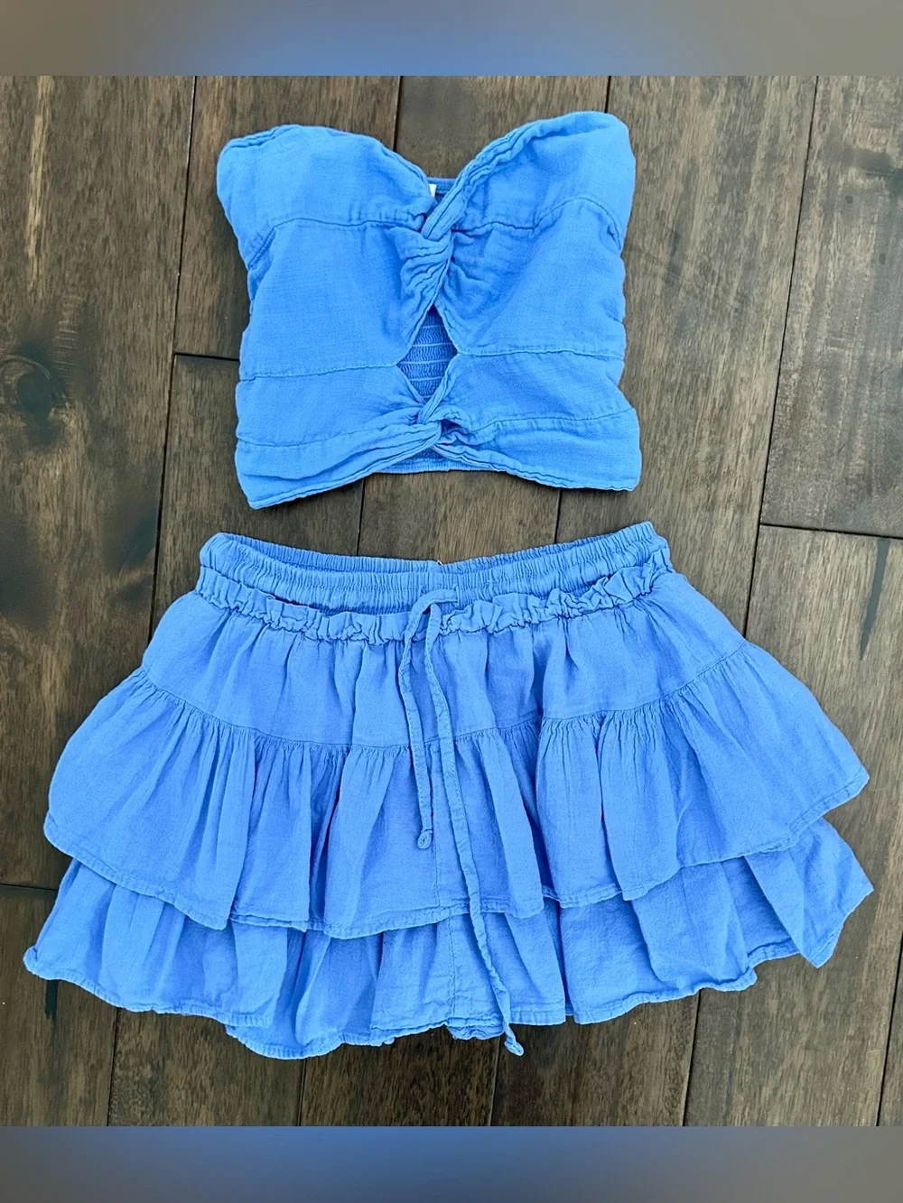 Blanco by Nature Blue 100% Cotton Ruffle Skirt & Crop Top Set S/M